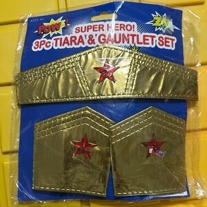 Super Hero Tiara & Gauntlet Set - Gold Wonder Woman Halloween Costume